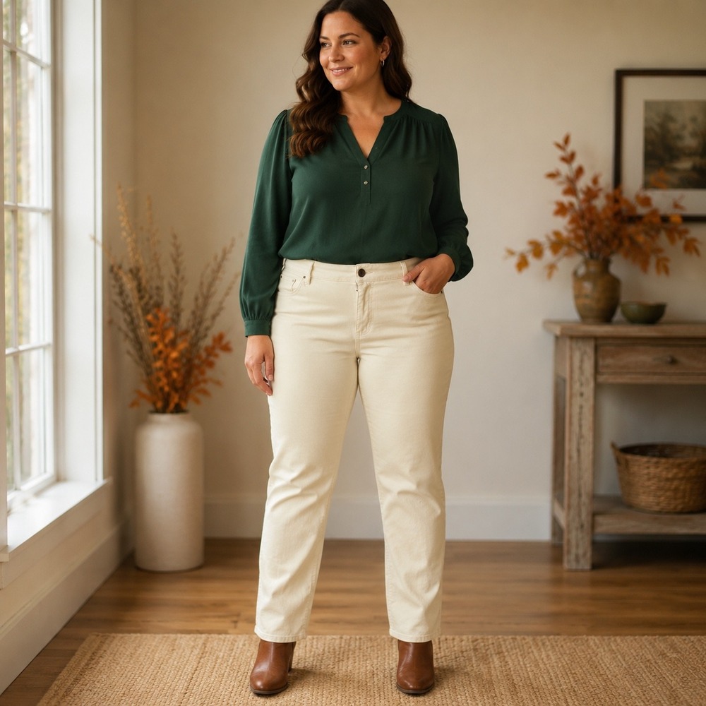 Chaps Denim Cream Corduroy Straight Leg Pants Womens Size 12 Off White Mid Rise